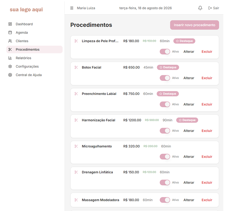 Procedimentos cadastrados